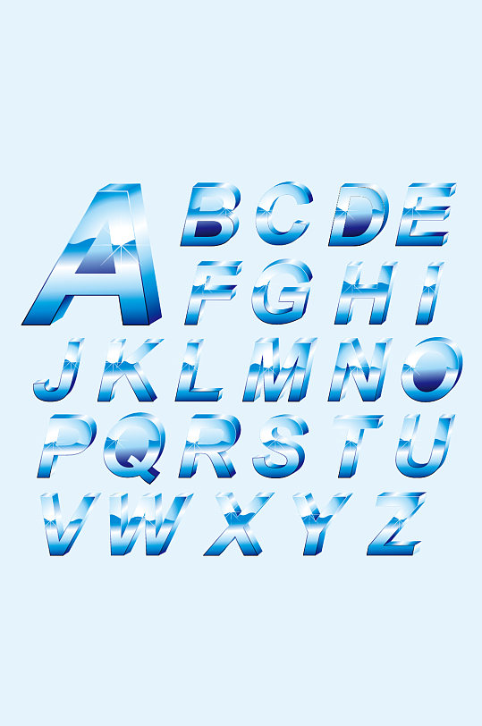 蓝色矢量立体大写英文字母-众图网