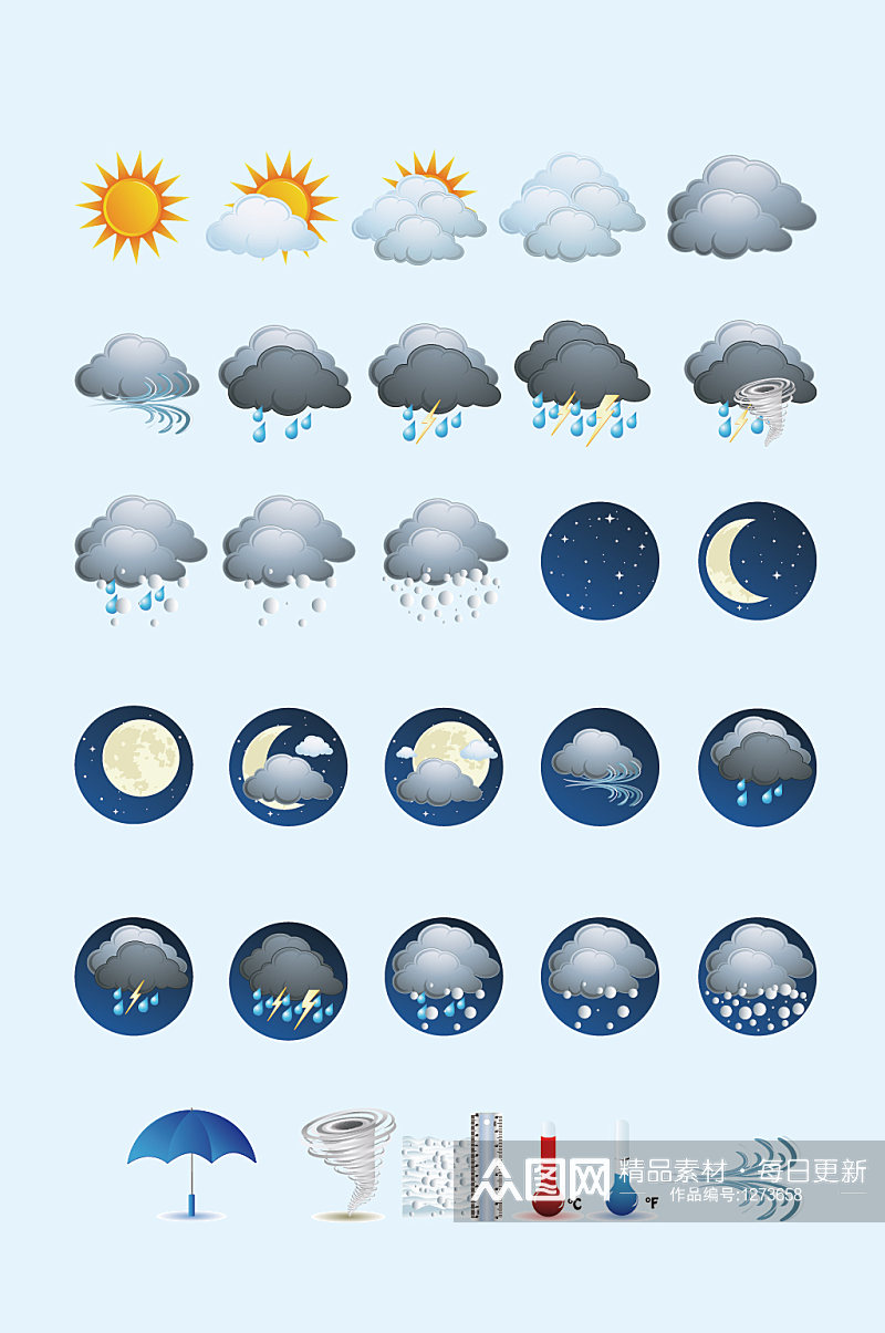 AI矢量天气预报天气元素素材