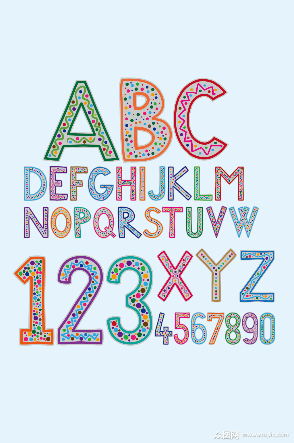 矢量大写英文字母数字