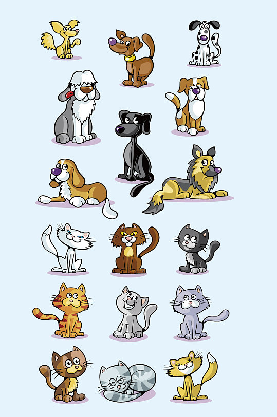 ai矢量卡通小猫小狗