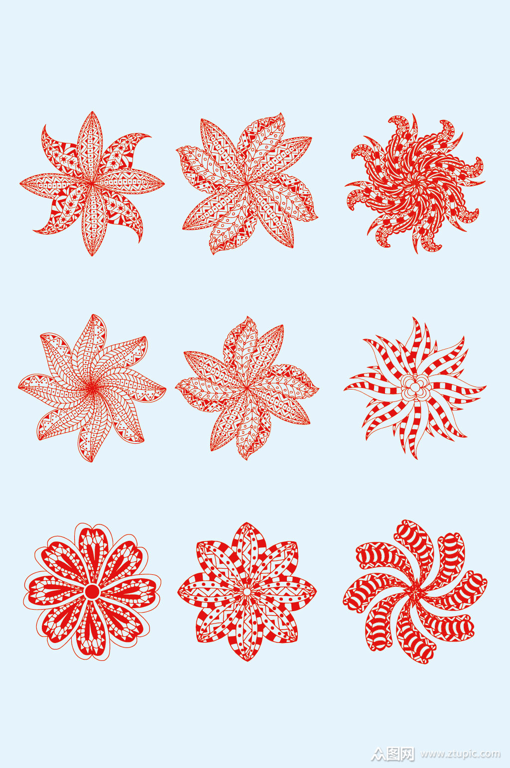 矢量圆形花纹花边