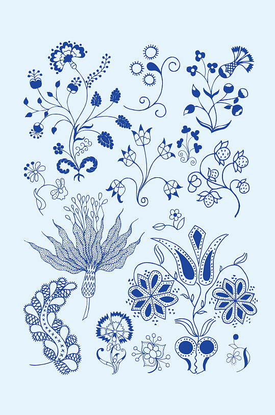 矢量花草花边花纹