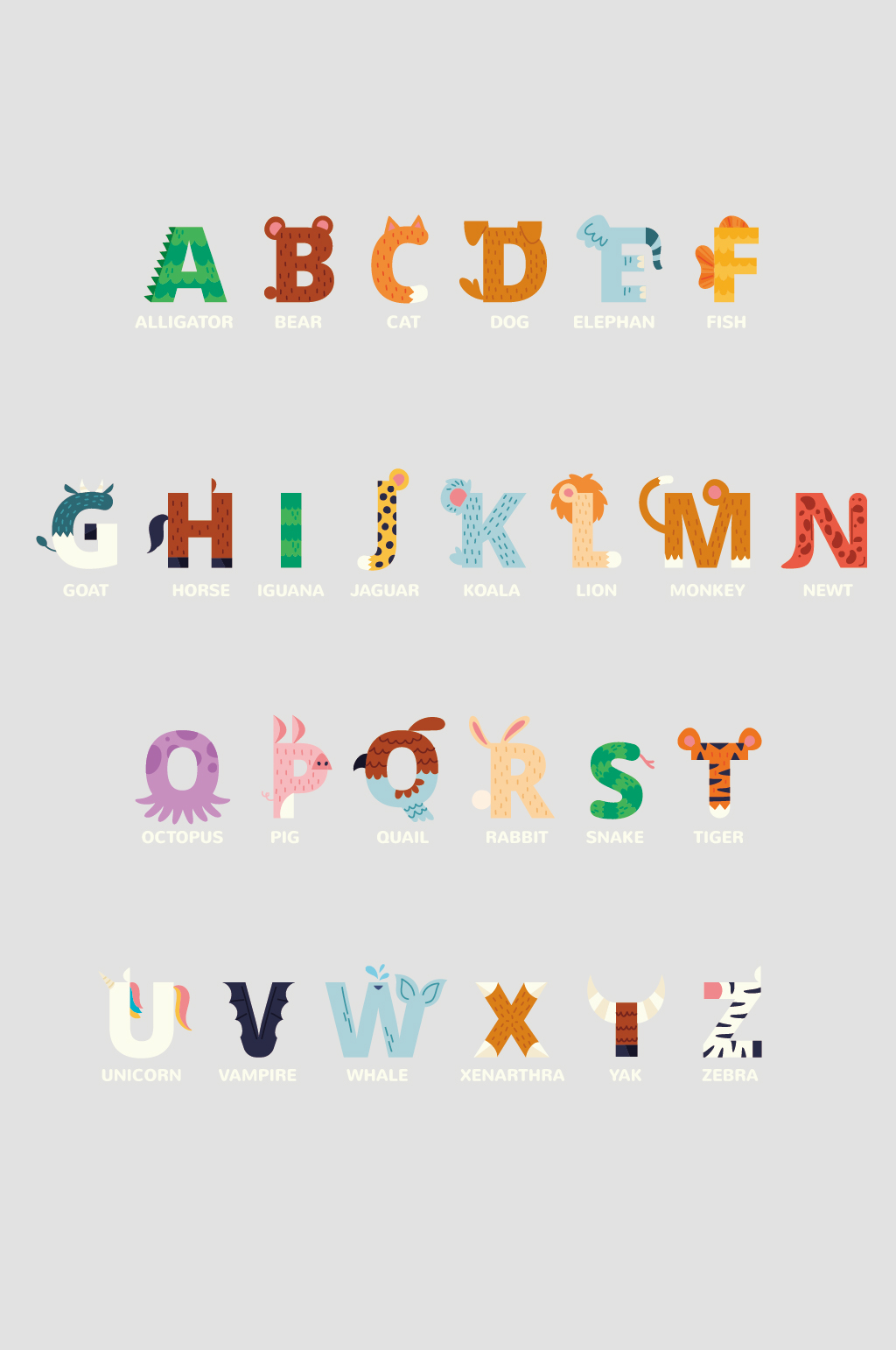 英语字母设计动物图案图片