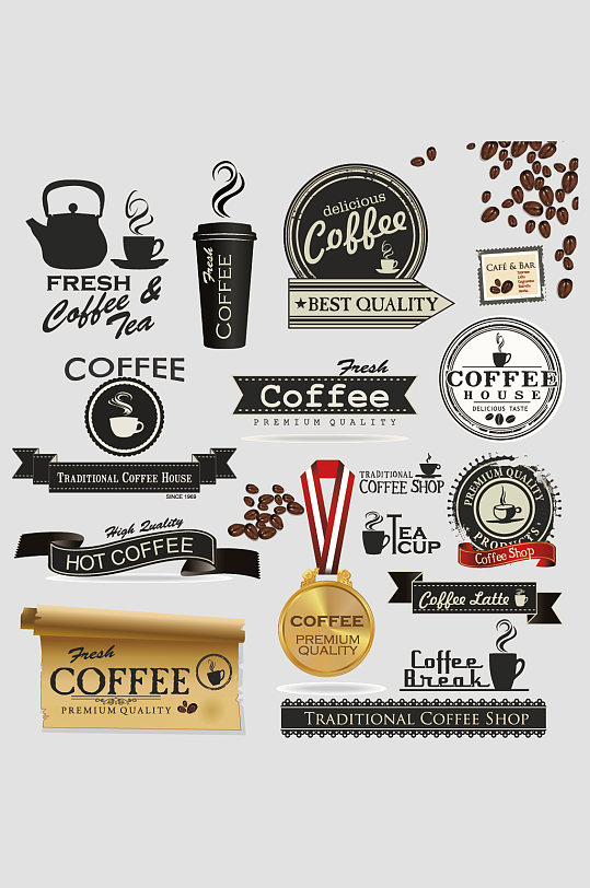 矢量咖啡标签标识