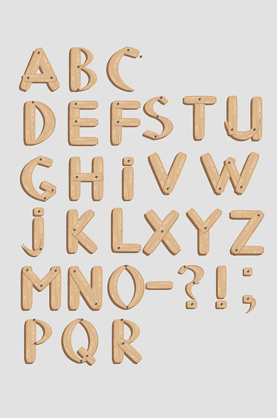 矢量木质纹理大写英文字母