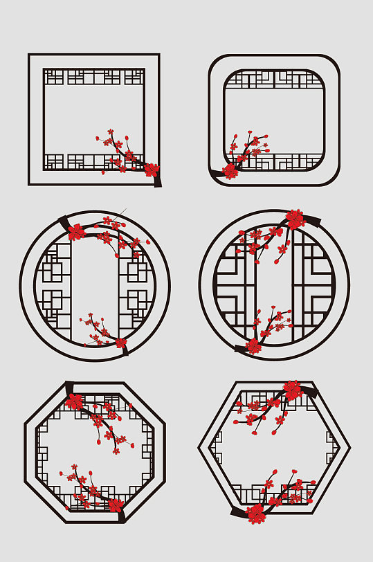 AI矢量中式梅花边框