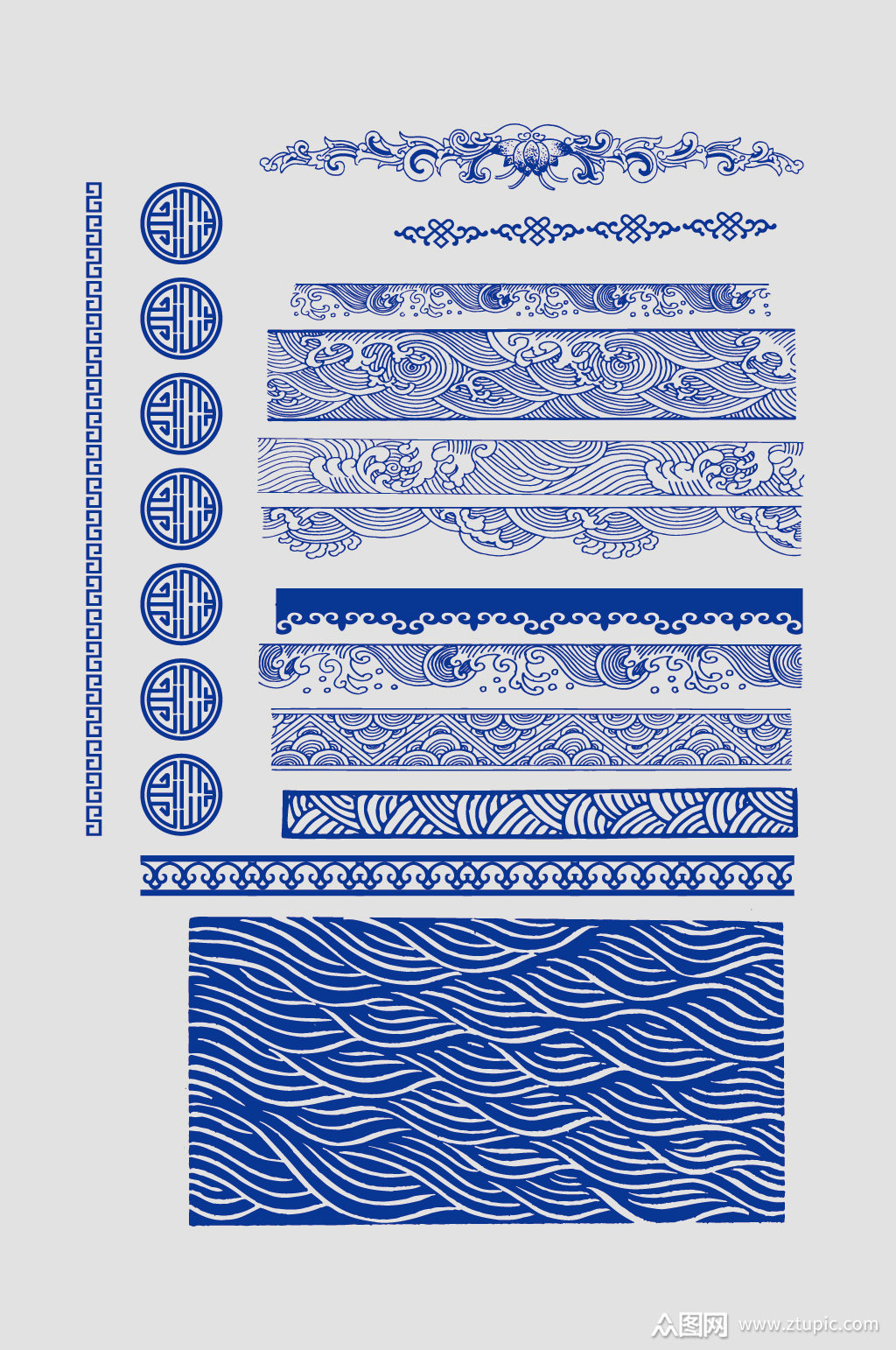 矢量中式花纹波浪边框