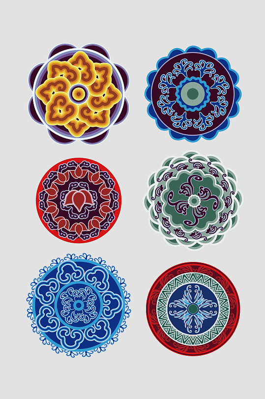 矢量中式复古圆形花纹