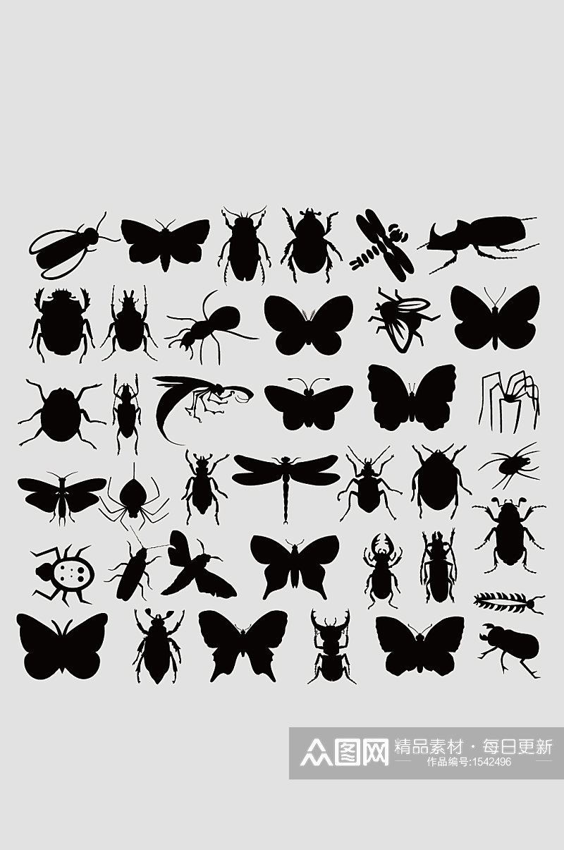 矢量虫子昆虫剪影图片大全大图素材