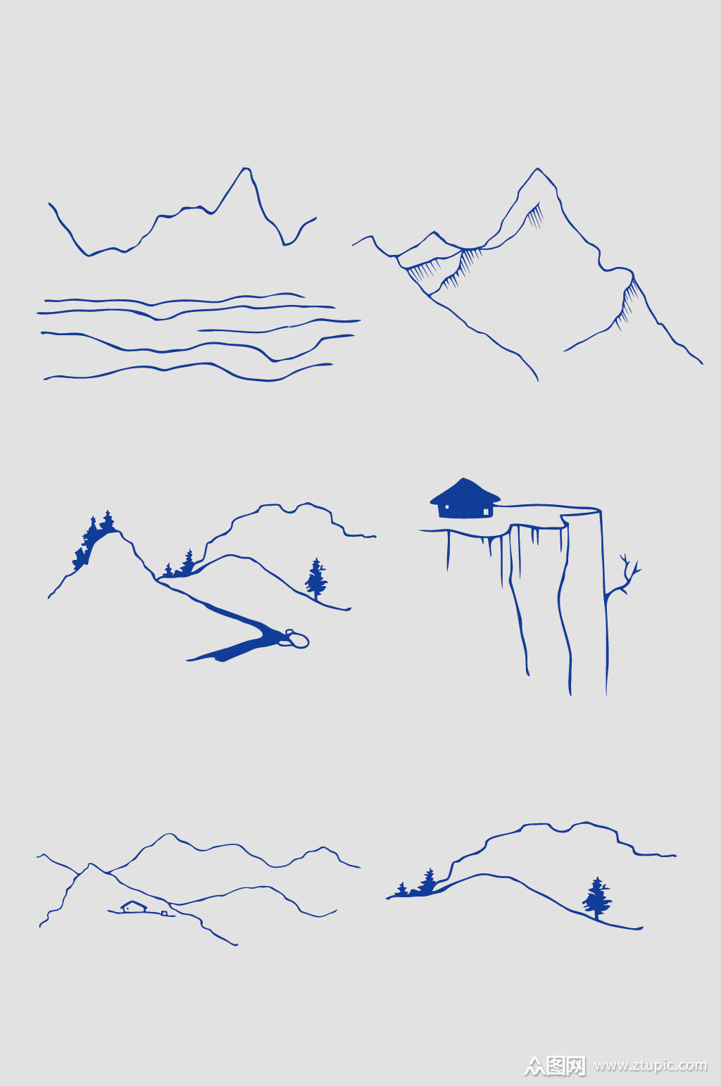 矢量简约线条山水素材