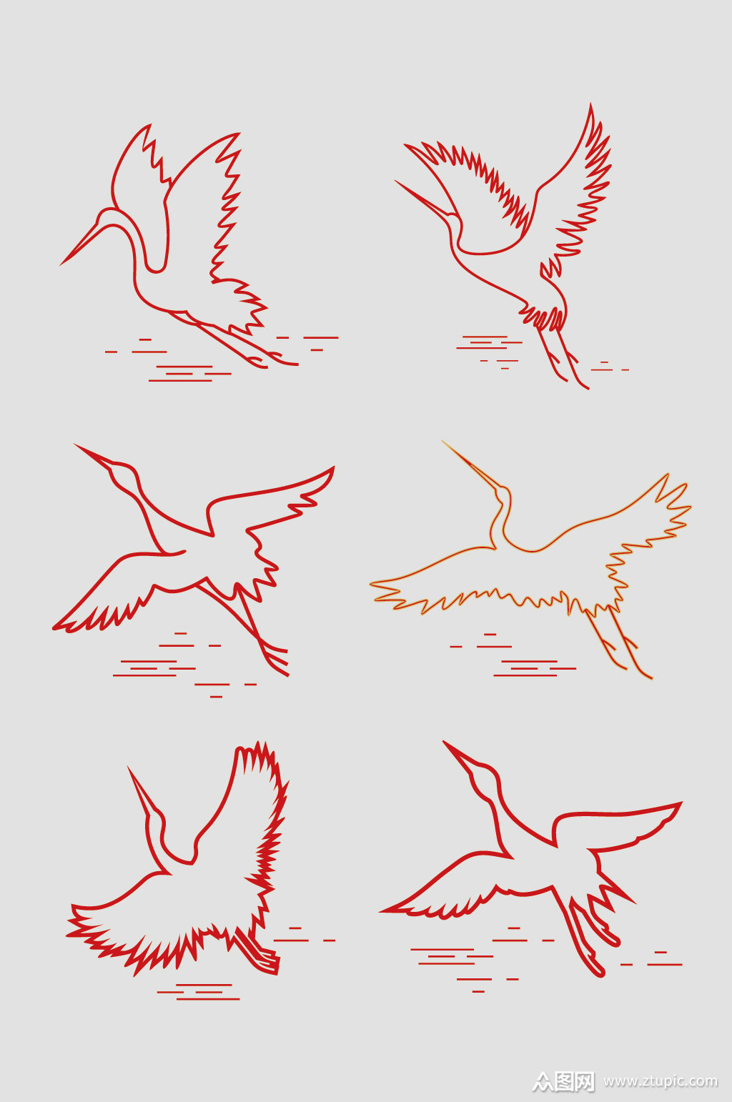 矢量简约线条仙鹤