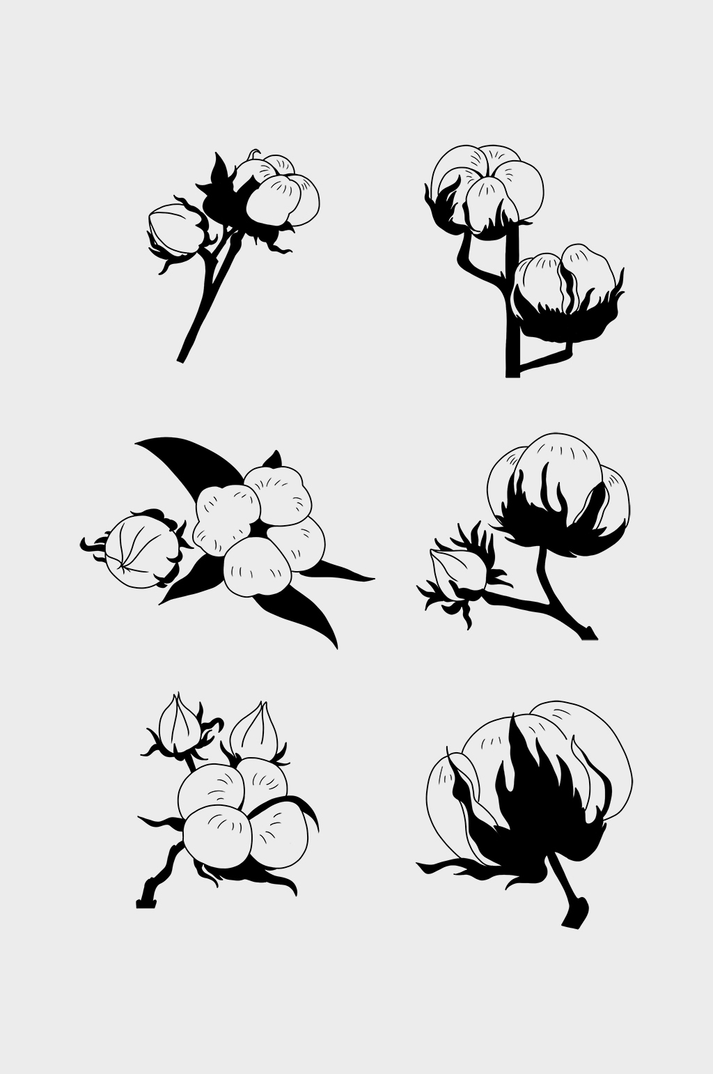 手绘中式棉花元素素材