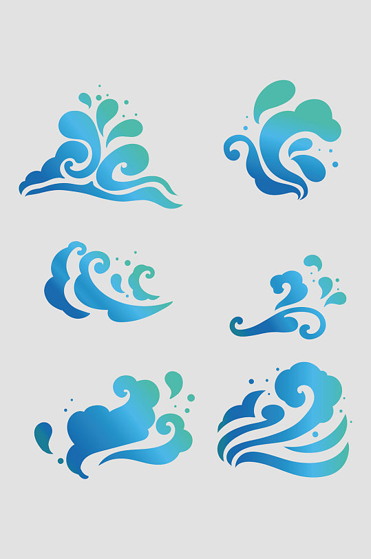 矢量浪花波浪花纹