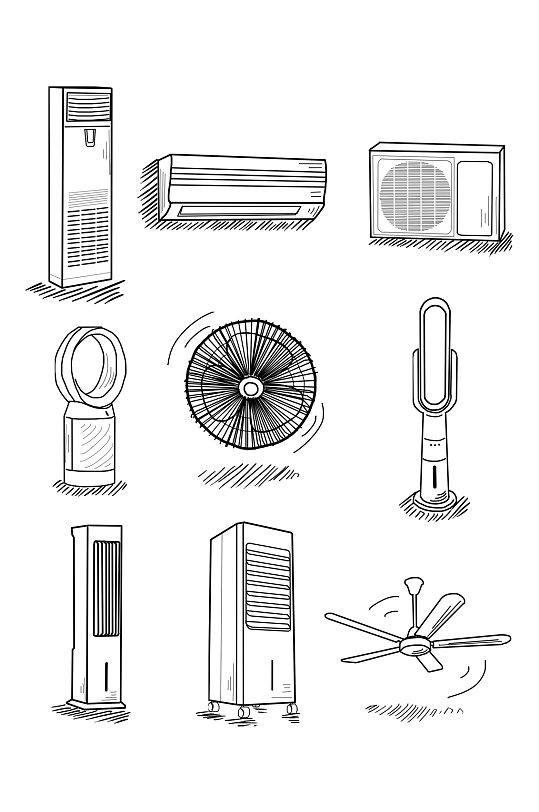 手绘线条家用电器免扣元素-众图网