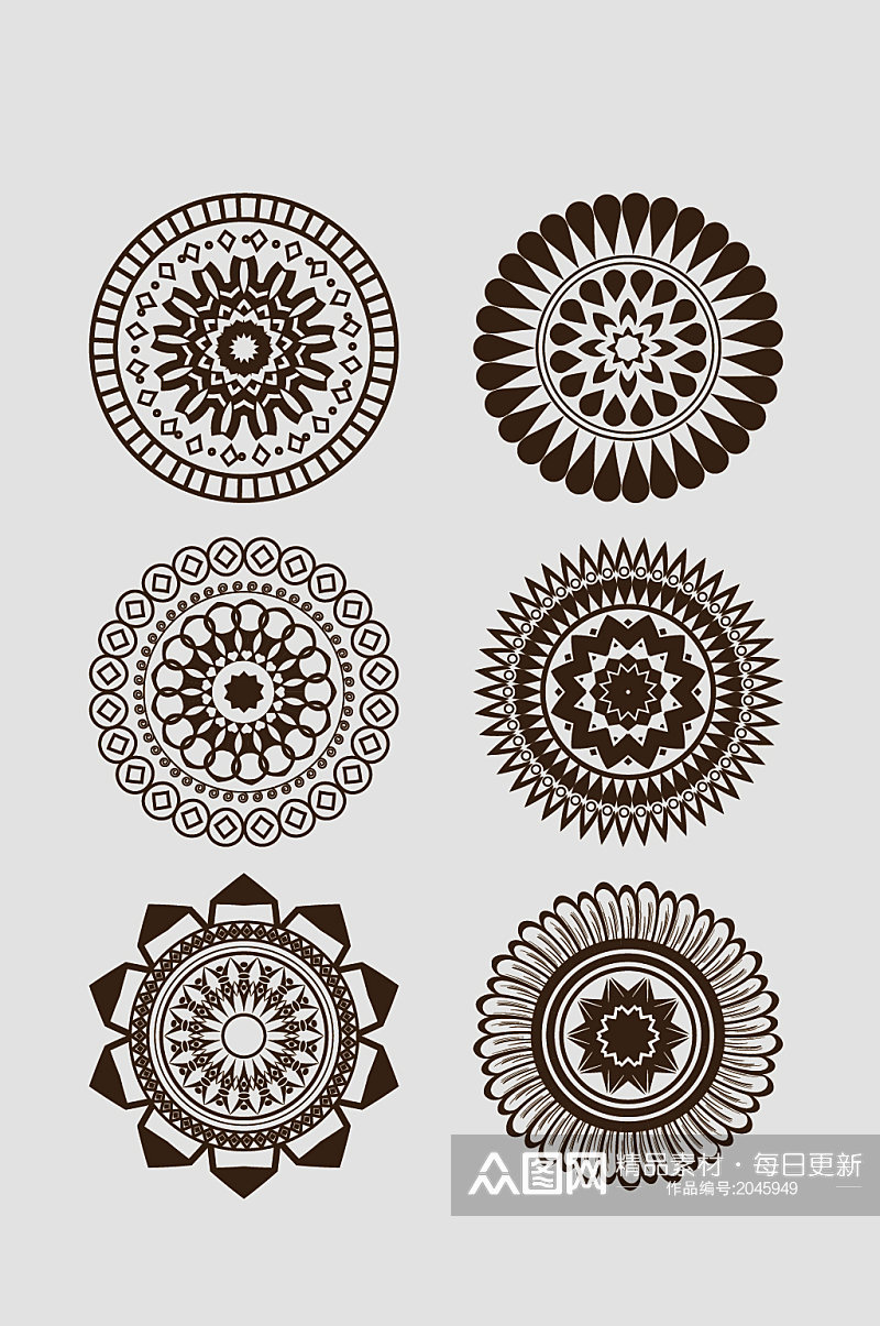 矢量中式古典圆形花纹圆环素材