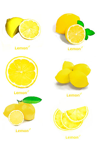手绘黄色柠檬元素