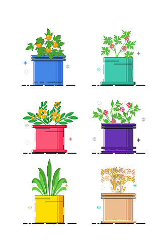 卡通手绘盆栽花朵元素