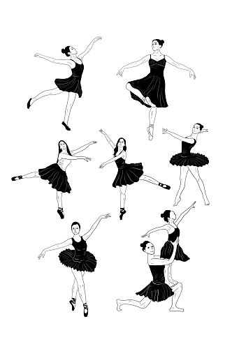 线描手绘跳舞人物元素