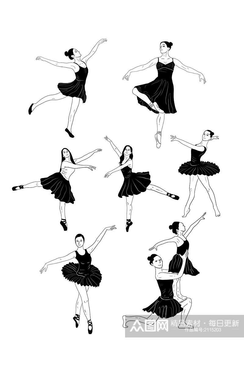线描手绘跳舞人物元素素材