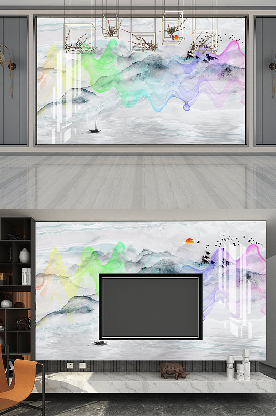 水墨轻奢大理石纹背景墙-众图网