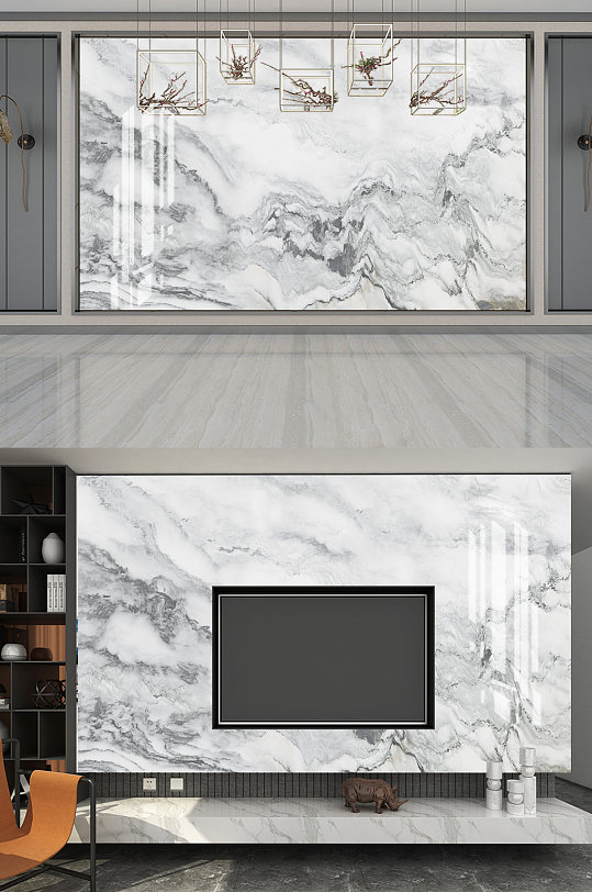 中式水墨山水背景墙-众图网