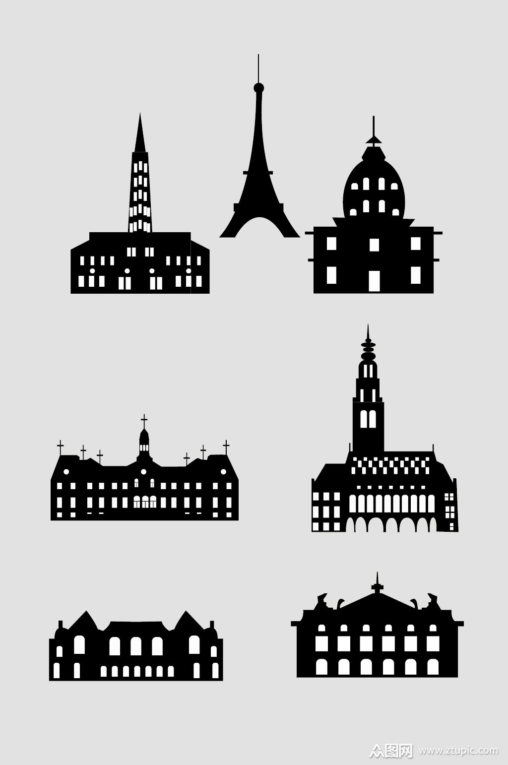 ai矢量欧式建筑剪影