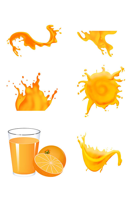 橘黄色橘子橙汁喷溅元素