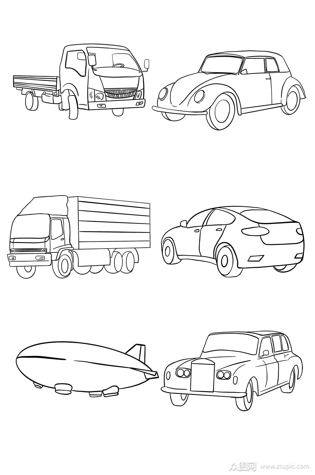 线描手绘线条交通工具元素素材