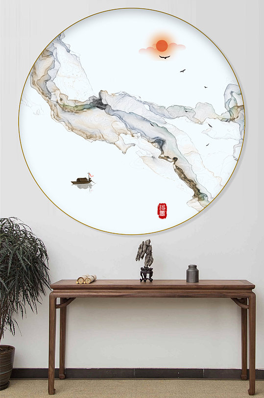 新中式水墨山水装饰画-众图网