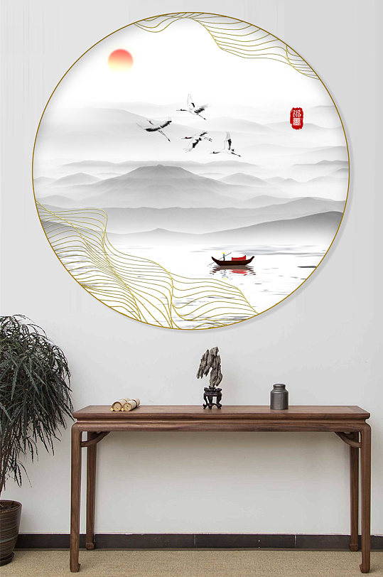 新中式水墨画圆形图片-新中式水墨画圆形素材下载-众图网