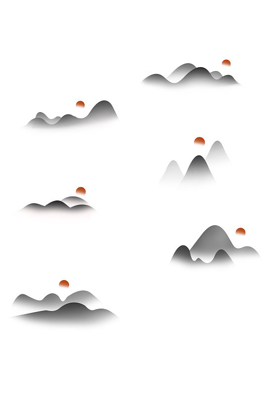 中式水墨高山山元素素材