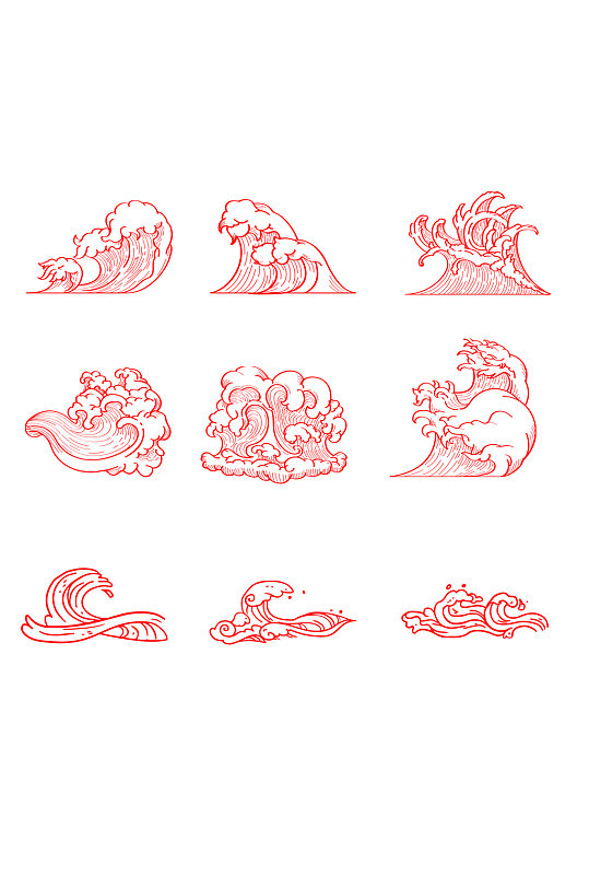 手绘线条浪花波浪元素