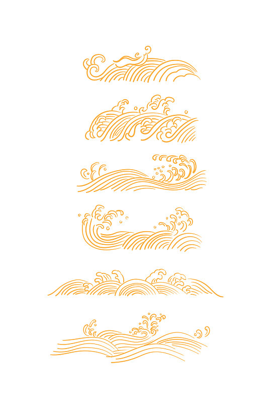 中式线条浪花波浪元素