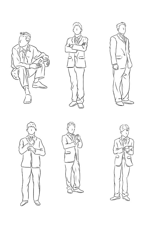 商务男士人物线条画元素