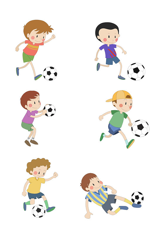 卡通儿童小孩子踢足球元素