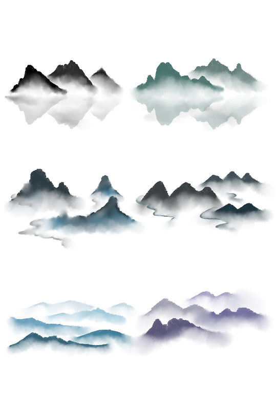 中式水墨山水山元素-众图网