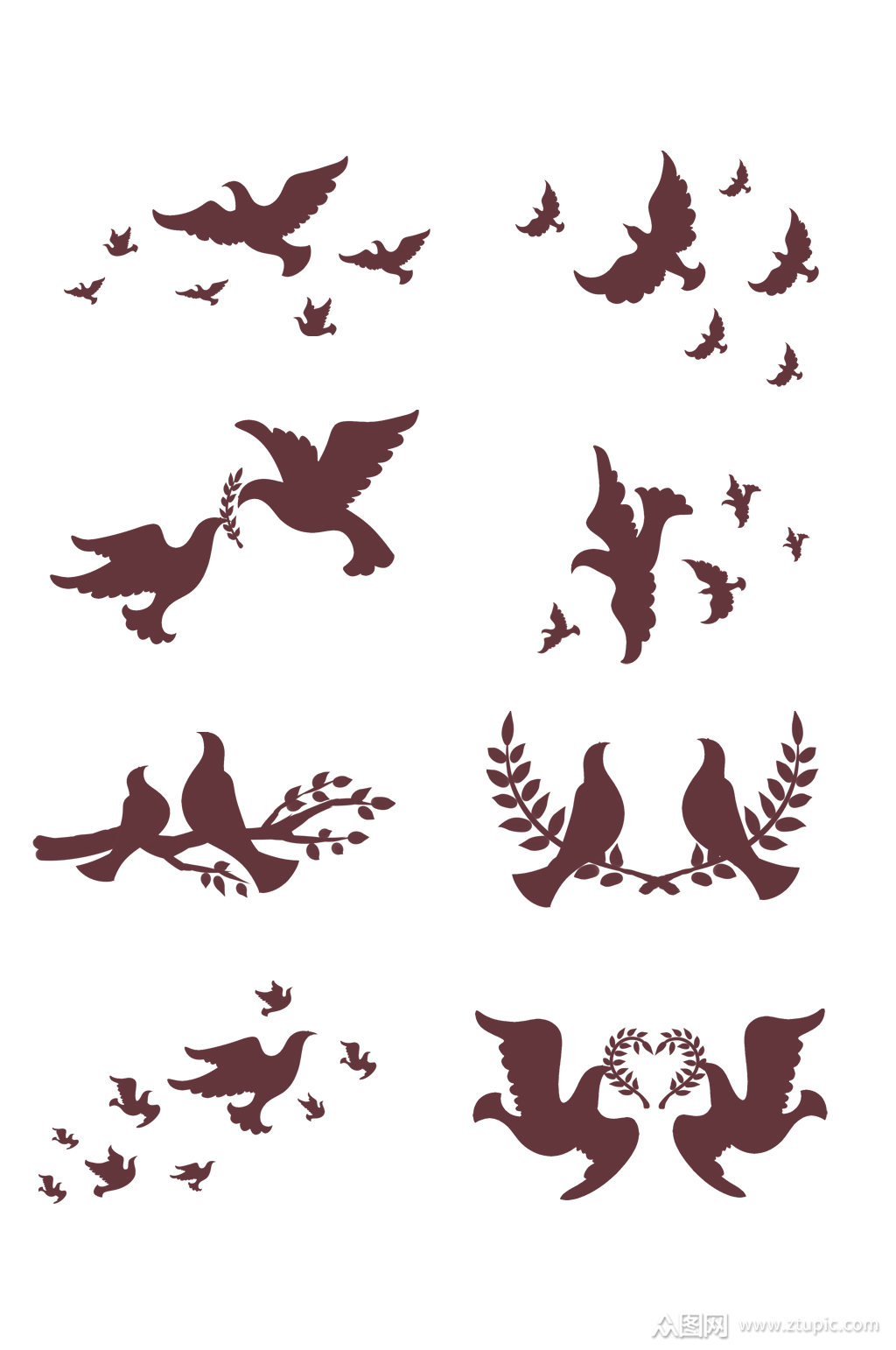 手绘鸽子剪影元素素材