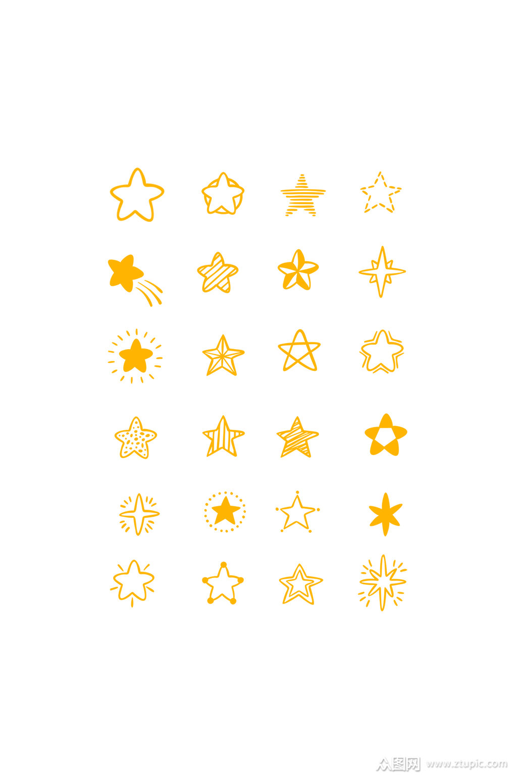 手绘个性线条星星元素