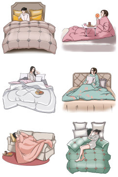个性创意睡懒觉赖床人物插画元素