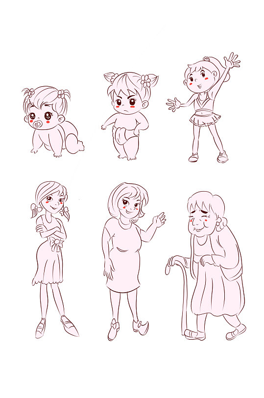 手绘线条人生长大人人物元素