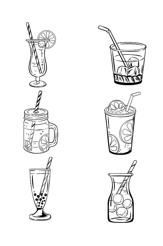 手绘线条饮料元素