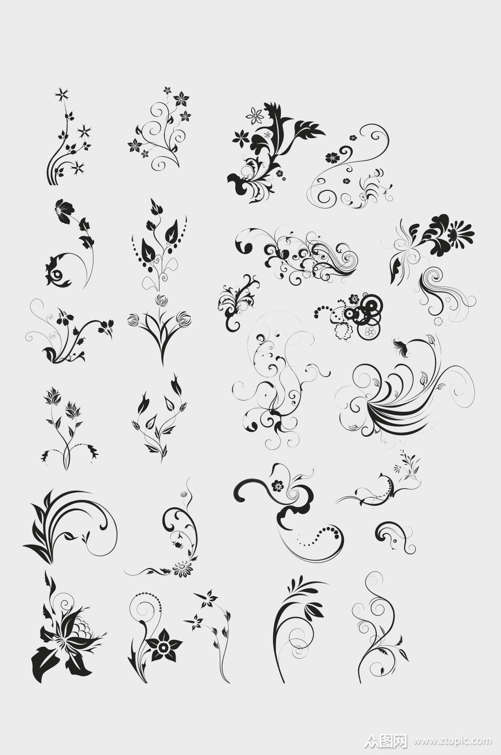 矢量花草花纹花边元素素材