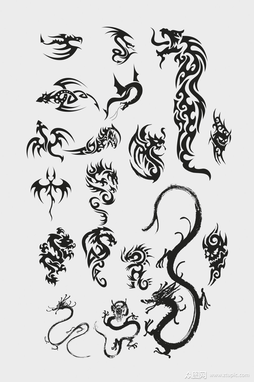 矢量龙中国龙外国 龙 元素模板下载-编号2236636-众图网