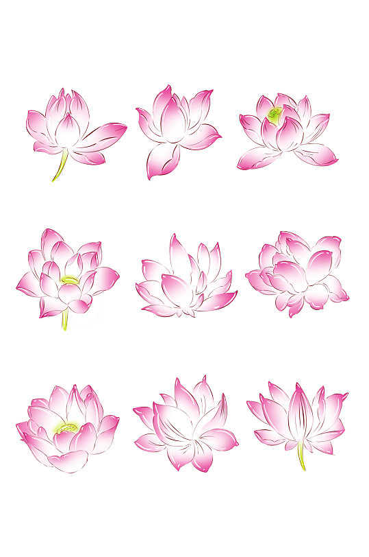 中式手绘莲花荷花元素