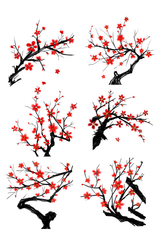 中式水墨手绘梅花元素