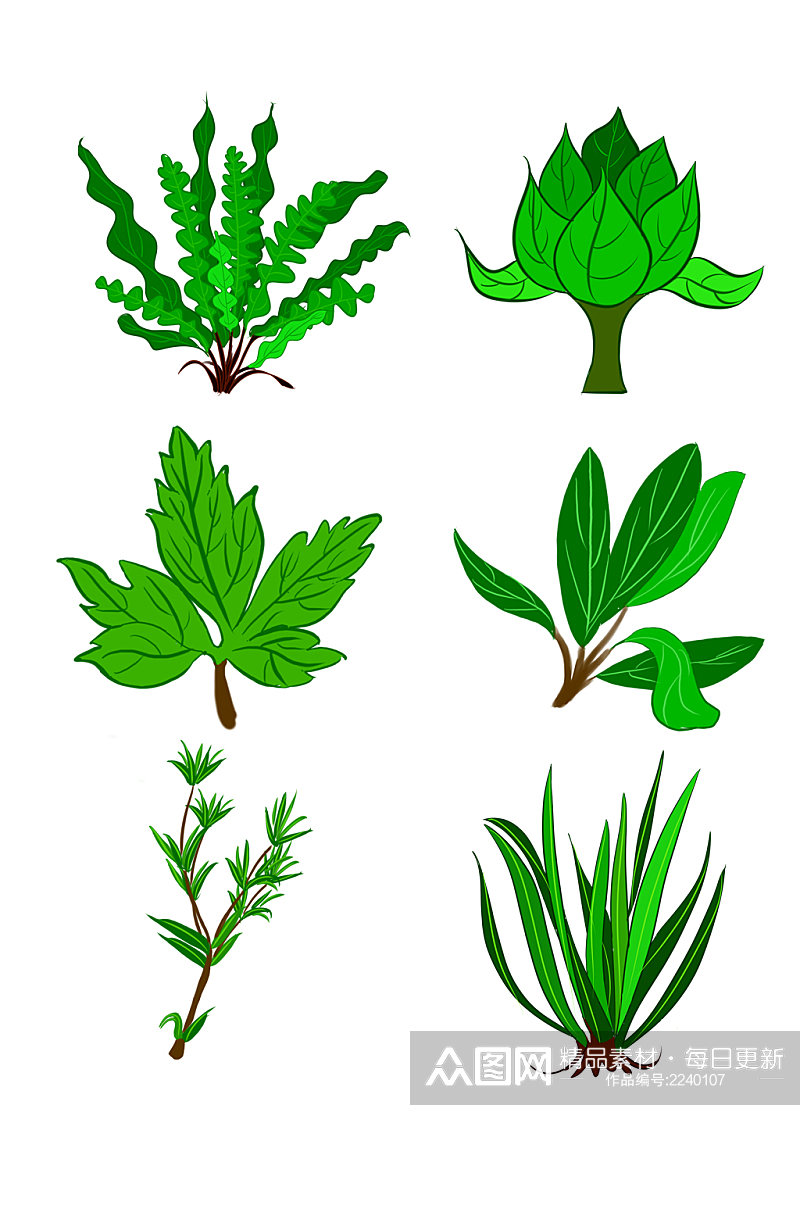 绿色手绘植物叶片元素素材