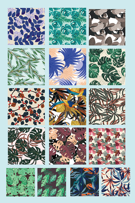 矢量花草树叶底纹背景-众图网