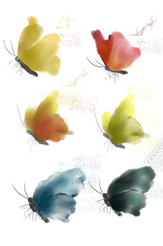 水墨中式水彩蝴蝶元素