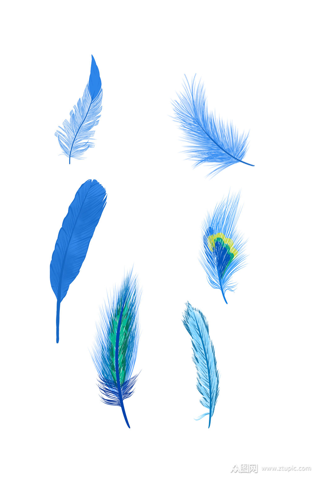 蓝色绚丽羽毛元素