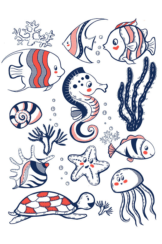 卡通海洋生物动物海洋元素-卡通海洋生物动物海洋元素图片-卡通海洋